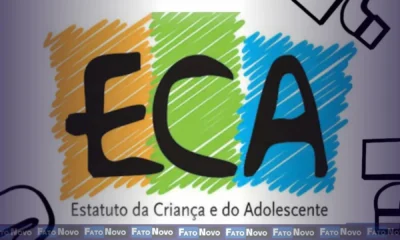 Logotipo do ECA com a inscrição '35 anos' e símbolos de proteção à criança