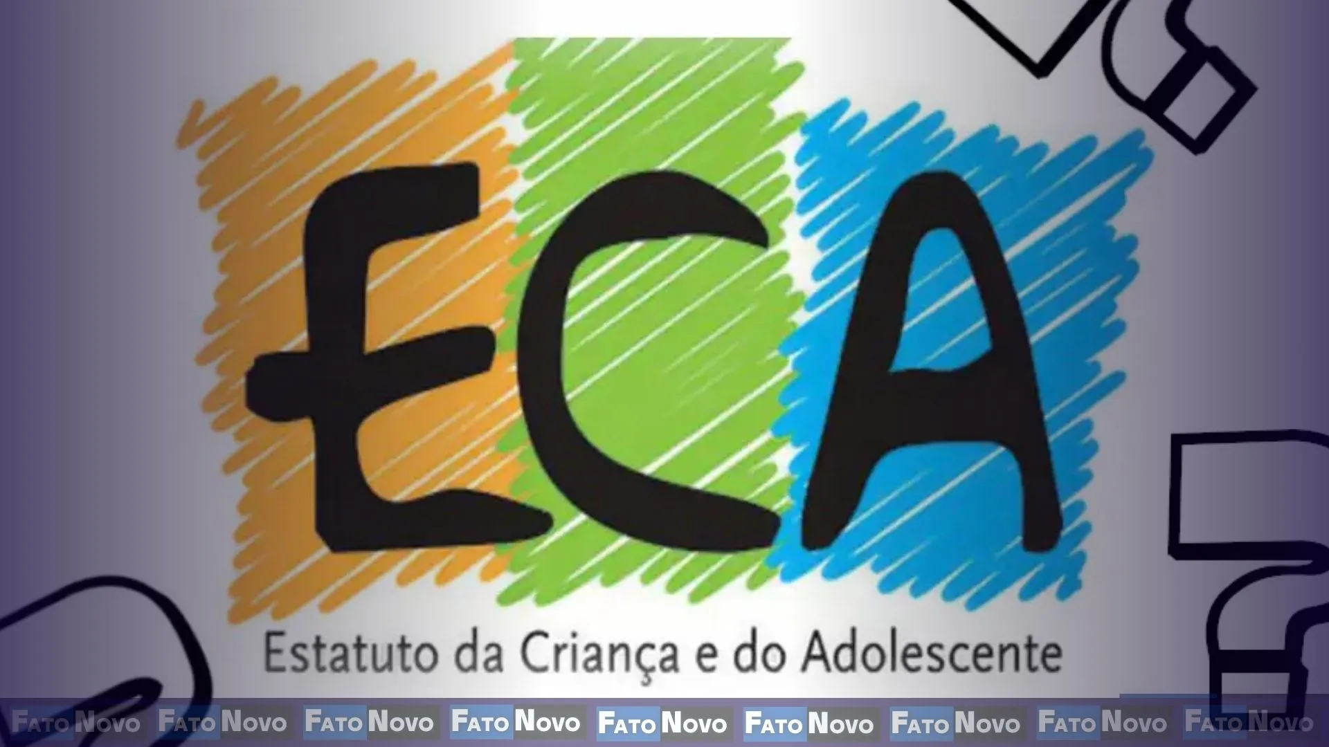 Logotipo do ECA com a inscrição '35 anos' e símbolos de proteção à criança
