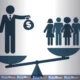 Ilustração de uma balança representando equidade tributária entre diferentes classes de renda.