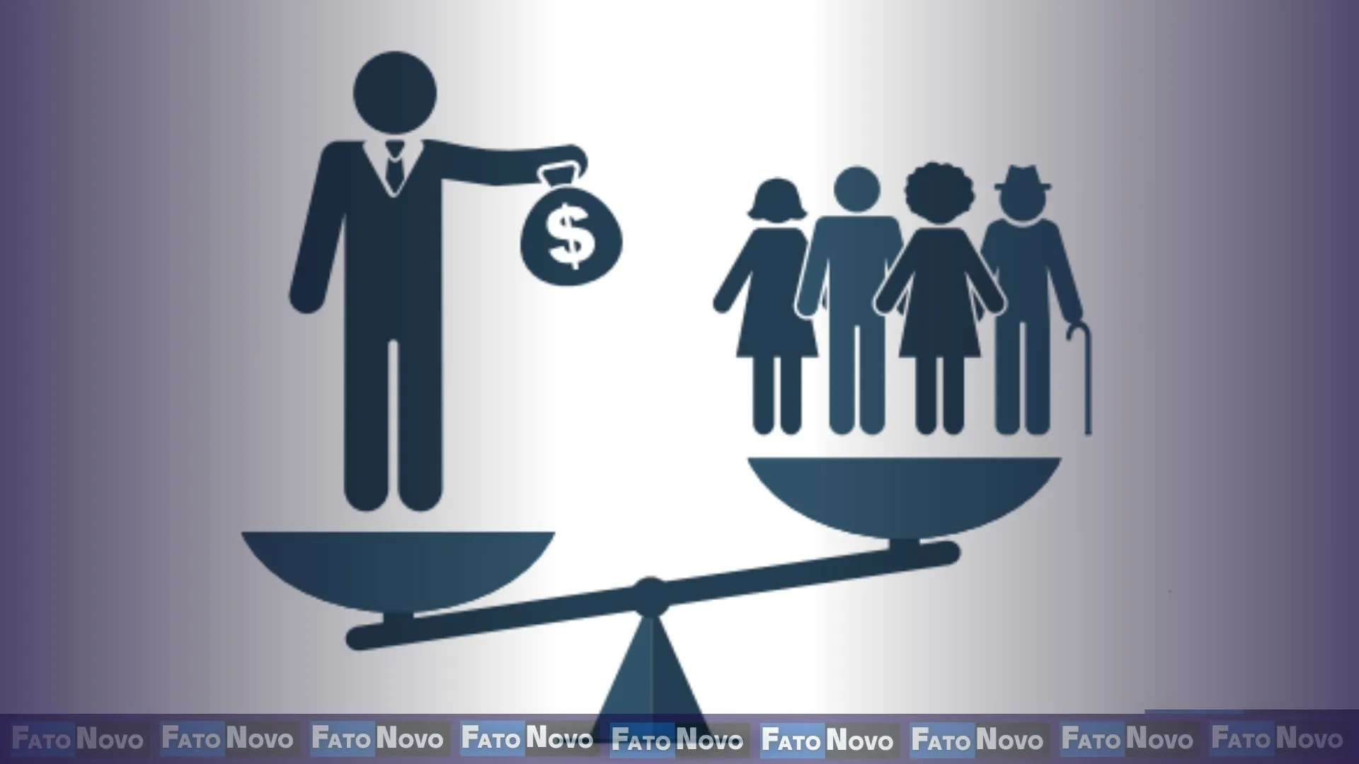 Ilustração de uma balança representando equidade tributária entre diferentes classes de renda.